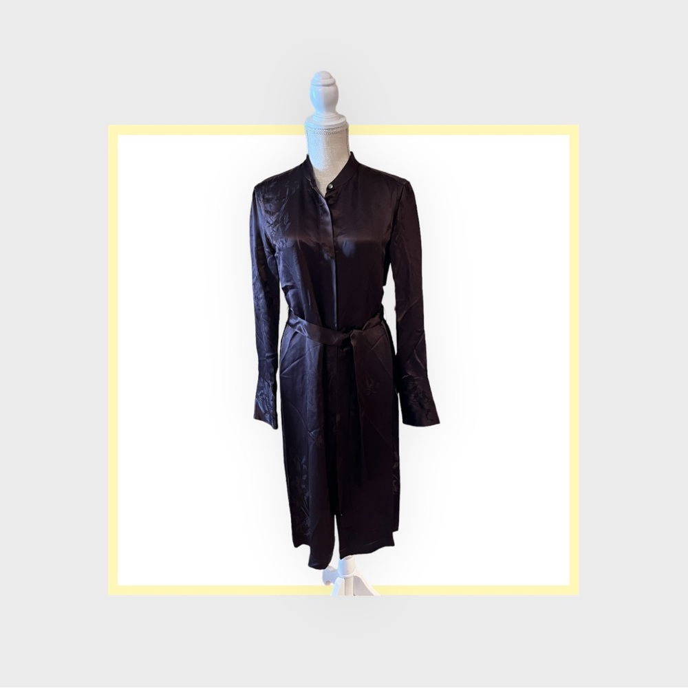 Equipment chocolate brown silk and viscous floral print, long sleeve dress .